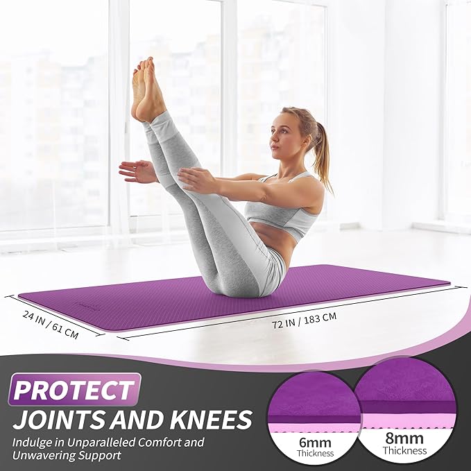 CAMBIVO Yoga Mat for Women Men Kids, 1/3 & 1/4 & 2/5 Inch Extra Thick Yoga Mat Non Slip, 72" x 24" TPE Yoga Mats, Workout Mat with Carrying Strap for Yoga, Pilates and Floor Exercises