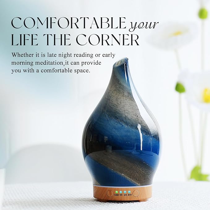 Porseme 150ml Essential Oil Diffuser Glass Color Changing Aroma Air Diffusers Aromatherapy Ultrasonic Cool Mist Humidifier 6 Running Hours Waterless Auto-Off for Sleeping Yoga Office Spa (Galaxy)