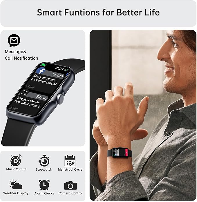 Health Fitness Tracker, Smart Watch with 24/7 Heart Rate and Blood Oxygen Monitor, Sleep Tracker with IP68 Waterproof, Activity Tracker Pedometer Step Counter for Women Men (Deep Black)