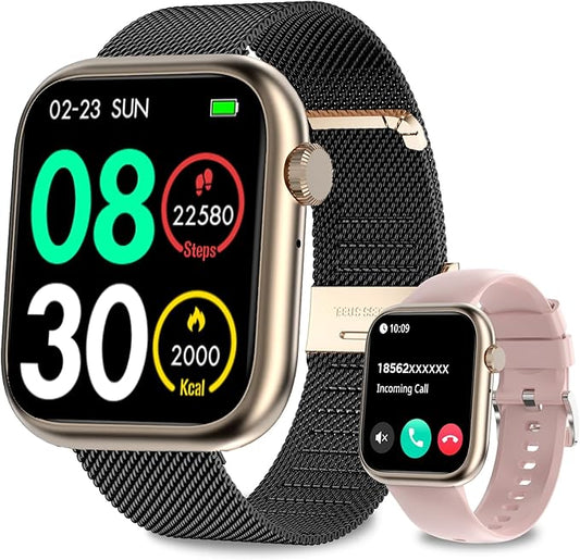 GADIXY Smart Watches for Men Women(Answer/Make Calls),7 Day Battery Fitness Watch with SpO2/HR/Sleep/BP Monitor,120+ Sports Activity Trackers,IP68,120+Dials Watches for Women,2 Bands,BlackGold