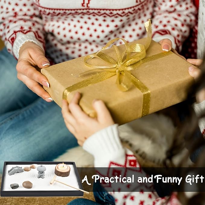 Calming Zen Garden, Zen Gift Set for Desk Office Decor Stress Relief Relaxation Gift Stone Zen Garden Kit for Home Meditation Mindfulness Gifts