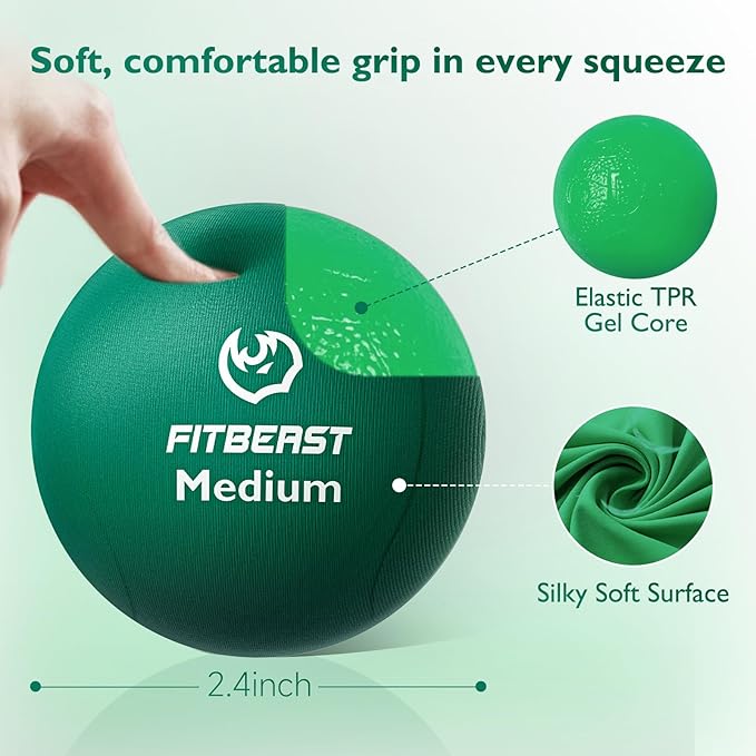 FitBeast Stress Balls for Adults, 6-Pack Hand Therapy Balls, Soft, Medium, Hard Tri-Density, Green, Orange, Blue