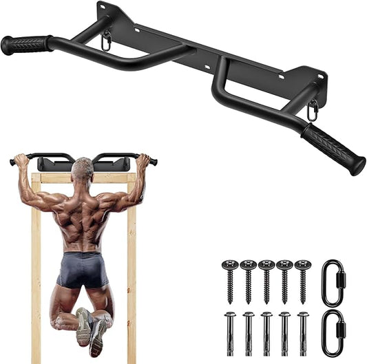 SELEWARE Heavy Duty Wall Mounted Doorway Pull Up Bar Multifunctional Joist Mount Chin Up Bar with Resistance Band Hooks & Ball Finger Training, Fully Welded Steel Construction Support to 600LBS