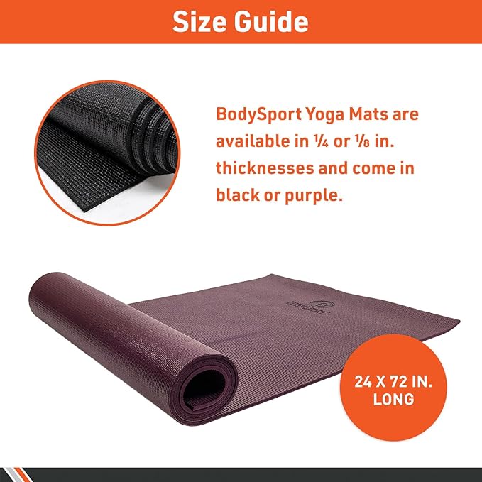 Body Sport Yoga Mat - High-Density, Non-Slip Surface with Shock Absorption - Ideal for Yoga, Pilates, and Home Workouts