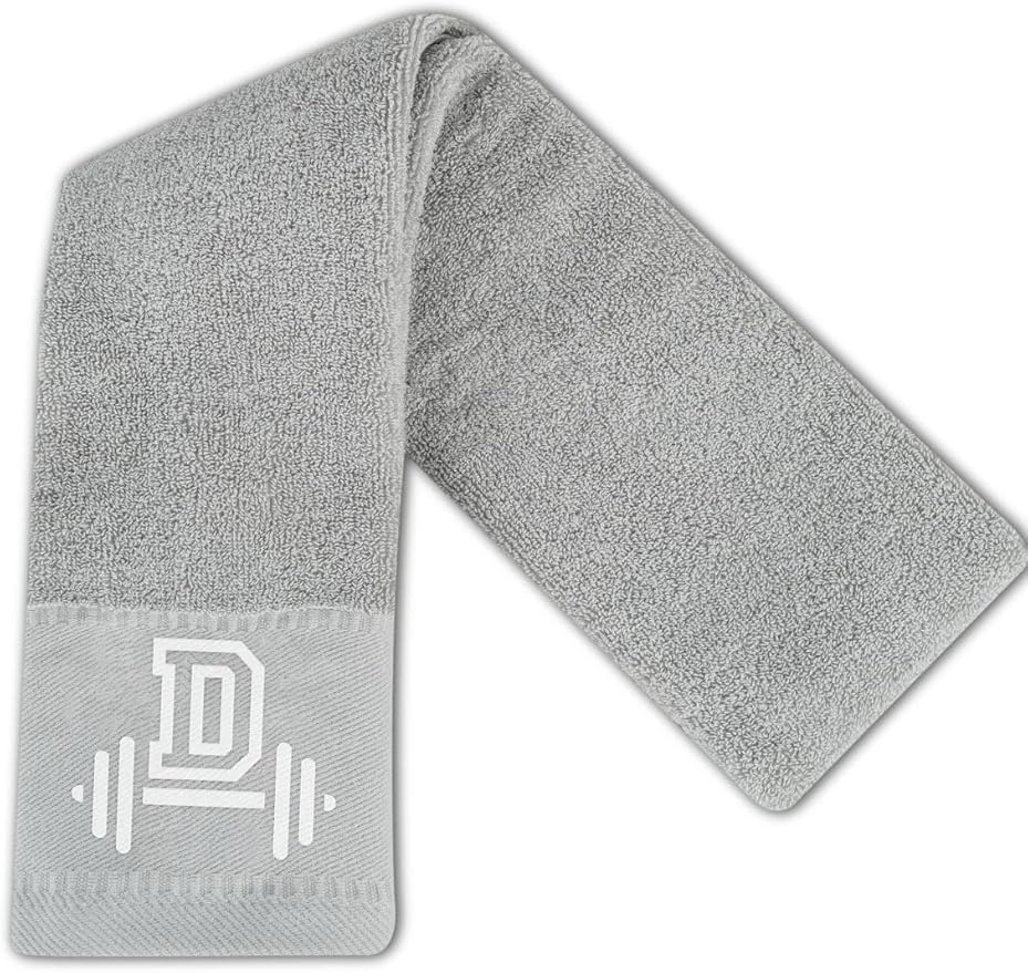Gym Towel, Personalized Workout Gifts for Men, Women, Sports Lover, Exercise Fitness Gift for Gym Enthusiast on Birthday, Christmas, Soft and Absorbent Towel, Gray, Initial D