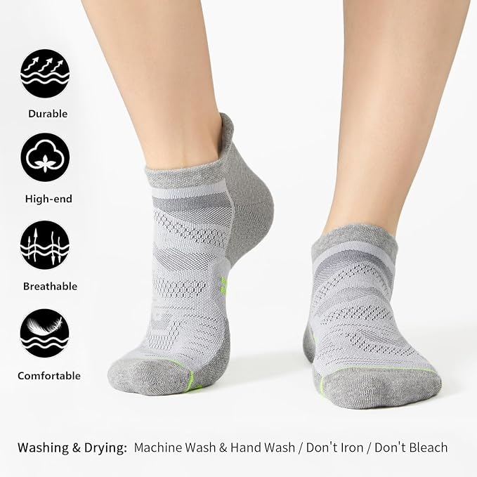 CS CELERSPORT 6 Pack Men's Running Ankle Socks with Cushion, Low Cut Athletic Sport Tab Socks