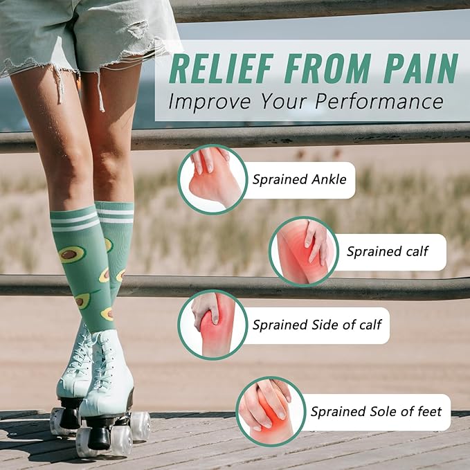 fenglaoda Compression Socks Women Men 4 Pairs, Knee High Support Socks for Running, Sports, Travel, Flight, Nurse