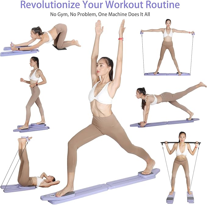 BIGWET Pilates Board, Pilates Reformer for Home, Portable Pilates Equipment, 8 in 1 Pilates Kit, Pilates Essentials Kit for Women