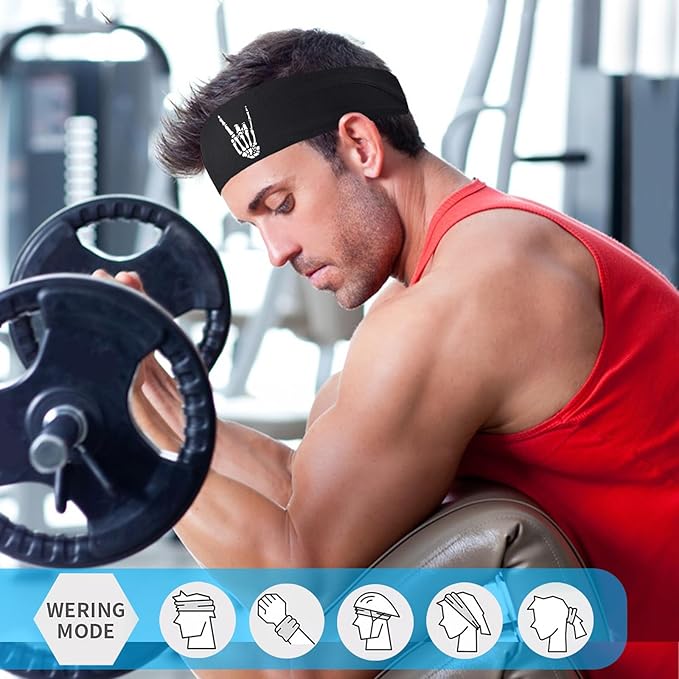 Headbands for Men 3 Pack Sport Sweat Bands Headbands Men Skull Finger Workout Sweatbands for Mens Women Head Bands Cooling Running Men's Hairband Headband