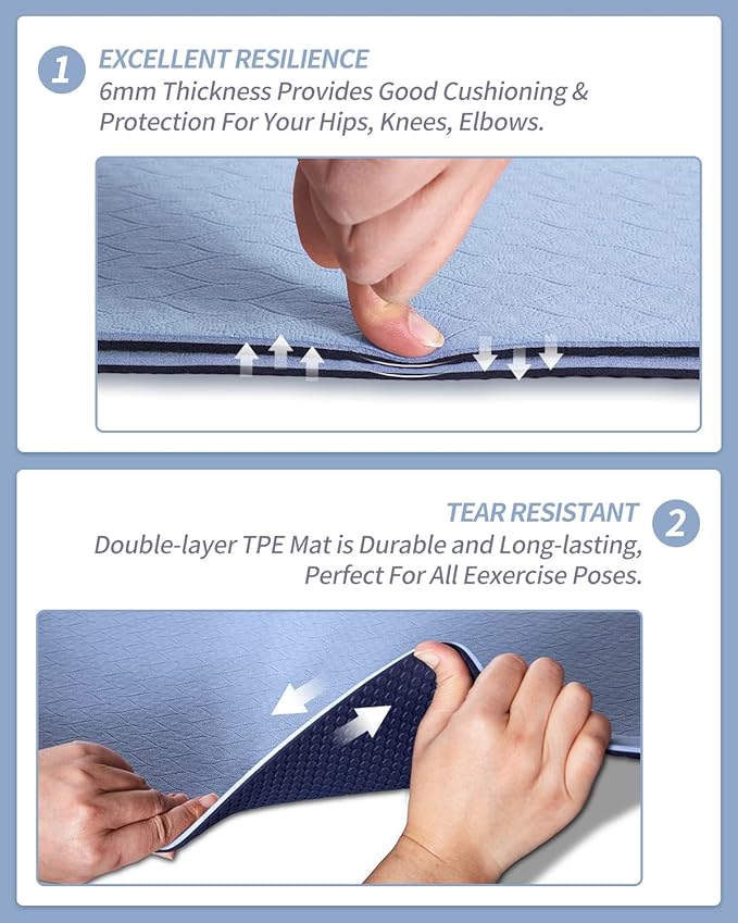 COOLMOON Yoga Mat Non Slip, Anti-Tear 1/4 Thick TPE Yoga Mats for Women and Men, 72"x24" Exercise & Fitness Mat with Carrying Strap, Workout Mats for Yoga, Pilates and Floor Exercise