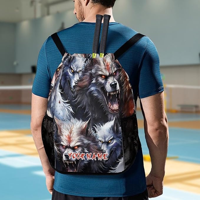 Custom Wolf Drawstring Backpack - Cute Cinch Sack, String Backpacks with Pocket for Women Men Kids Boys Girls for Gym Outdoor Sports Travel Athletic Drawstring Bag - Lightweight/Foldable