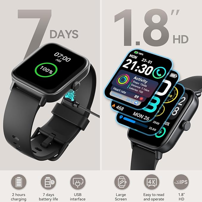 aeac Smart Watches for Men Women Answer/Make Call, Alexa Bulit-in, 1.8" HD Fitness Tracker for Android iOS, Smart Watch with IP68 Waterproof/110 Sport Modes/Heart Rate/Sleep Monitor/Calories/Pedometer