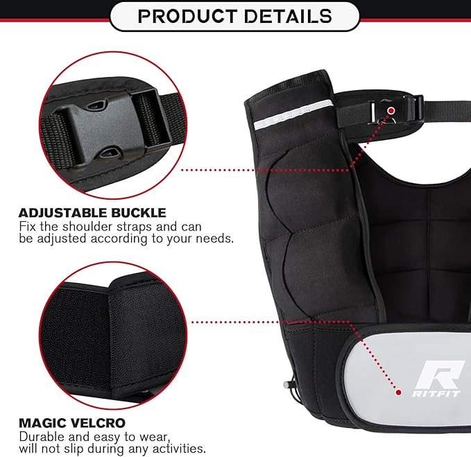 RitFit Weighted Vest, 4lb/8lb/10lb/12lb/15lb/20lb Weight Vest with Reflective Stripes, Weight Vest Adjustable for Women and Men Workout, Strength Training, Running, Fitness, Jogging, Walking