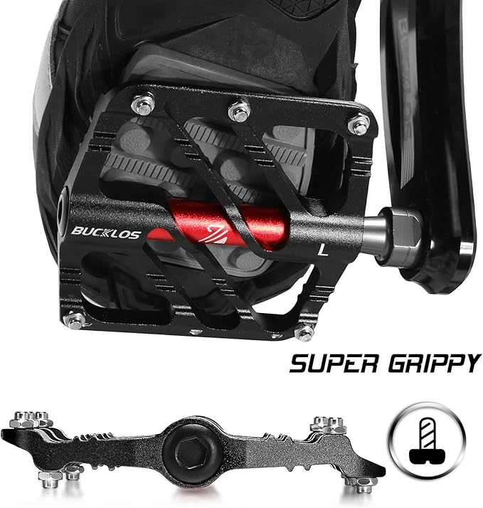 BUCKLOS MTB Flat Pedals Mountain Bike Pedals, 3 Bearings CNC Adult Road Bike Pedals, Bicycle Platform Aluminum Alloy Non-Slip Pedal for Gravel Bike/BMX 9/16"(Black)