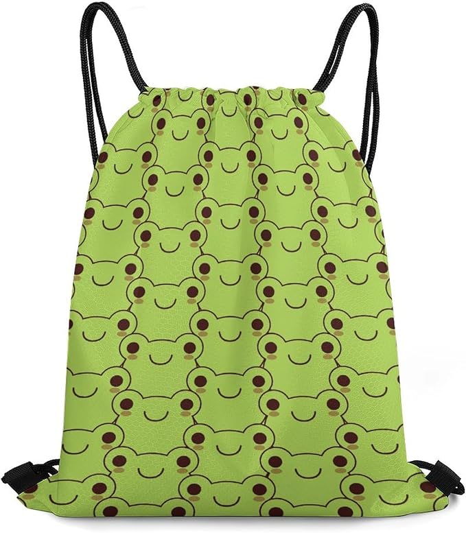 Frog Drawstring Backpack - Cute Cinch Sack, String Backpacks for Kids Women Men Boys Girls for Gym Outdoor Sports Travel Athletic Drawstring Bag - Lightweight/Foldable