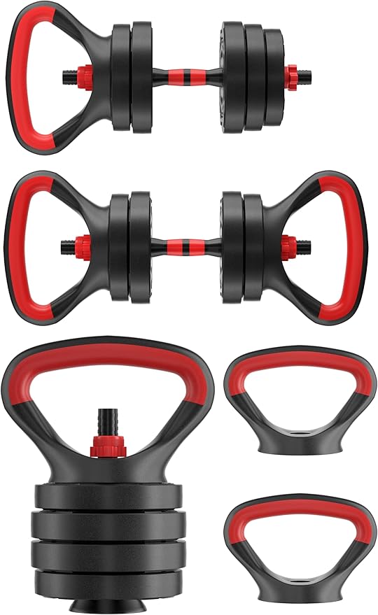 OLIXIS Adjustable Dumbbell Set, 4 IN 1 Changeable Dumbbells, Barbell, Kettlebells and Push Up Stand, Multi-Functional Exercise and Fitness for Home Gym