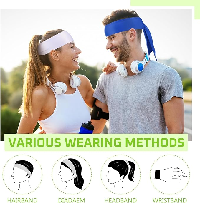 Hiboom 30 Pack Tie Headband Bulk Sports Tennis Head Tie Ninja Karate Tie Back Athletic Sweatbands Adjustable Hair Bands for Women Men Basketball, Football, Soccer, Running, Yoga Workout