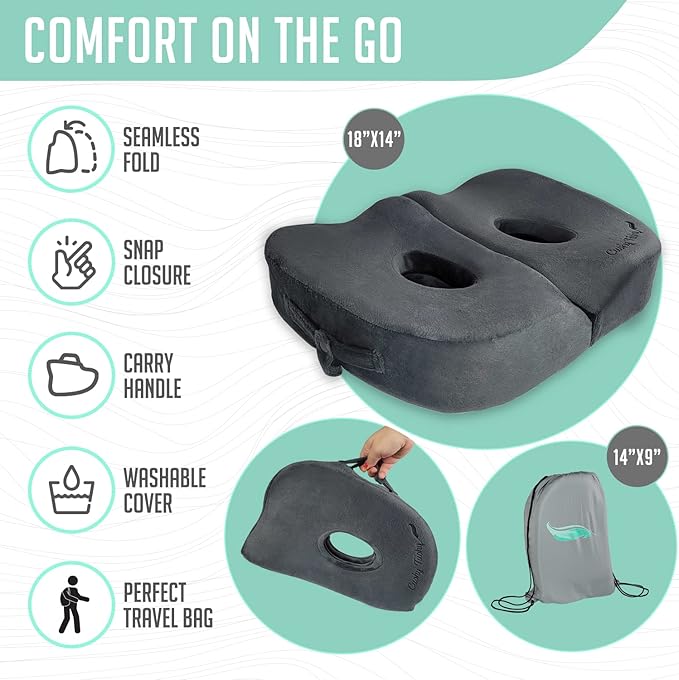 Foldable Sit Bone Seat Cushion - for Sit Bone Pain, Hip, Butt, Ischial Tuberosity, Hamstrings, and Sciatica Pain Relief - for Home, Office, and Driving…