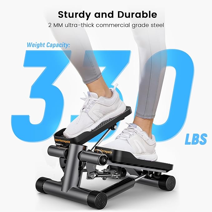Sportsroyals Stair Stepper for Exercise, Mini Steppers with Resistance Band, Hydraulic Fitness Stepper Exercise Home Workout Equipment for Full Body Workout, 330lbs Weight Capacity