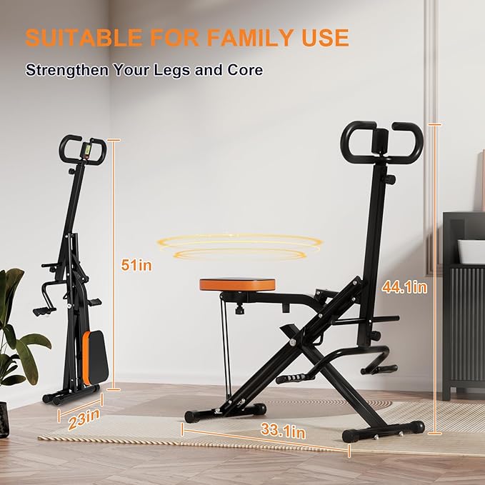 Squat Machine, Ab Workout Equipment, 265lbs Loading Capacity Rowing Machines for Home Foldable with Adjustable Resistance Bands and Display, Exercise Trainer for Botty Butt Thighs