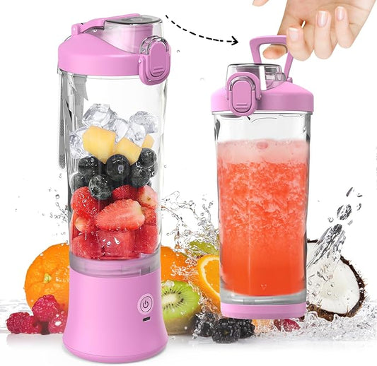 DENOKIN Portable Blender,Personal Size Blender for Shakes and Smoothies (Purpleish Pink, 20oz)