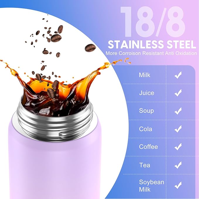 24oz Insulated Water Bottle with Straw Lid, BPA-Free,Leak Proof 18/8 Stainless Steel Metal Vacuum Drinking Bottle for School, Camping, Sports, Work