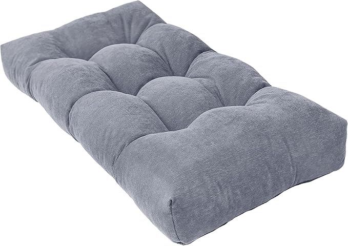 Bench Cushion 36 Inch - Chenille Fabric, High-Density Foam, Non-Slip Bottom, Soft Durable Indoor Tufted Long Seat Cushion for Window Garden Furniture (Light Gray, 36x14x4 Inch)