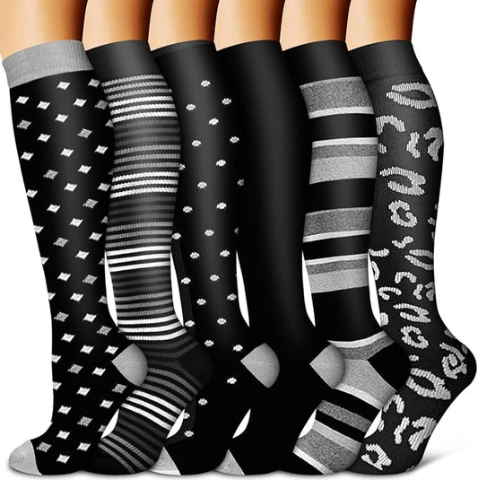 BLUEENJOY Copper Compression Socks for Women & Men (6 pairs) - Best Support for Nurses, Running, Hiking, Recovery