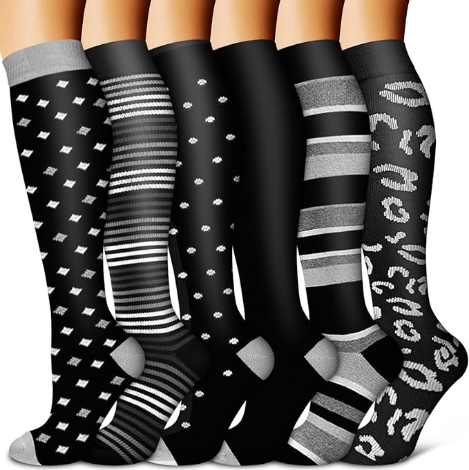 BLUEENJOY Copper Compression Socks for Women & Men (6 pairs) - Best Support for Nurses, Running, Hiking, Recovery
