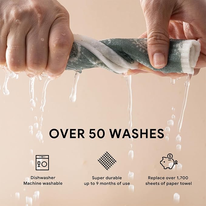 RECYCO Swedish Dishcloths for Kitchen | 5 Pack Gem Washable Dish Rags | Cellulose Reusable Cleaning Paper Towels | Absorbent Counter Dish Cloth Sponge Kitchen Wipes, 8" L x 7" W