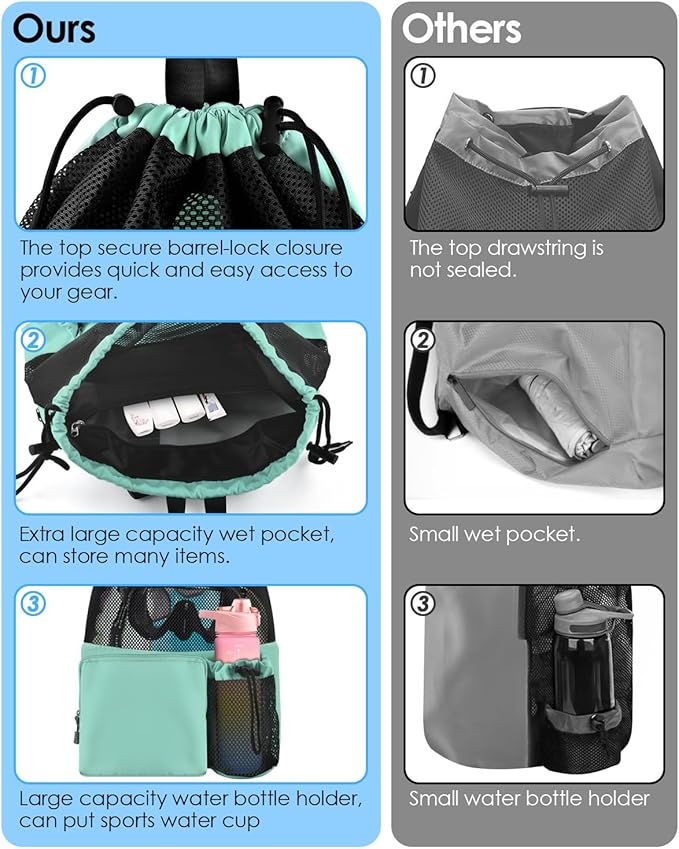 BROTOU Swim Bag Beach Backpack with Wet Pocket Mesh Drawstring Bags for Swimming, Gym