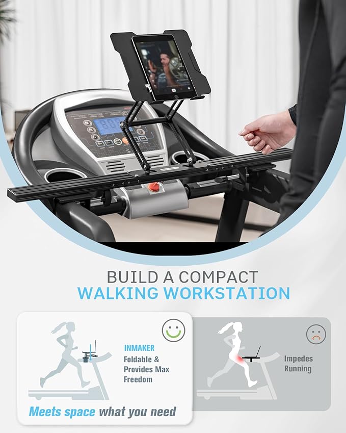 INMAKER Treadmill Desk Attachment, Universal Treadmill Laptop Holder Adjustble Height Width Basic Version, Aluminum Laptop Stand for Treadmill(No Tray Included)