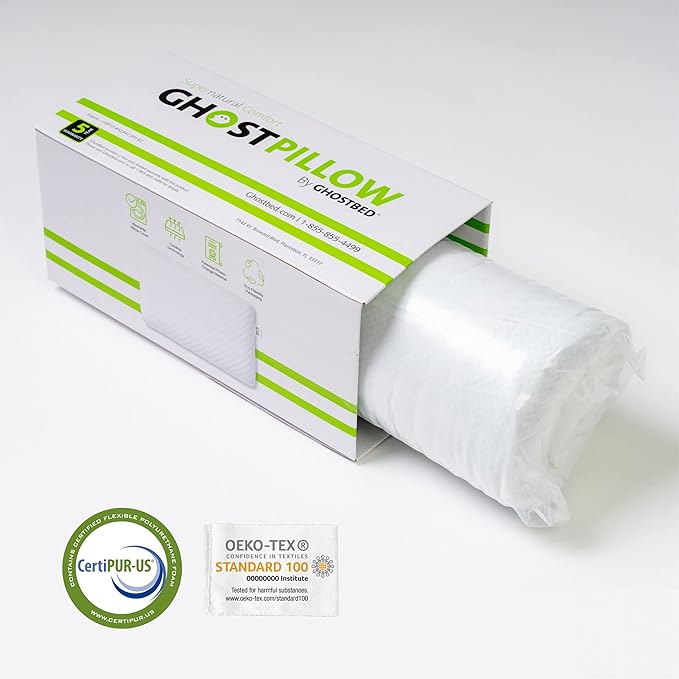 GhostBed Firm Cooling Memory Foam Pillows - Standard Size Pillow, Ventilated with Washable Cover - Ideal Bed Pillows for Stomach, Back, and Side Sleepers - Premium Cooling Pillow, Firm Pillow