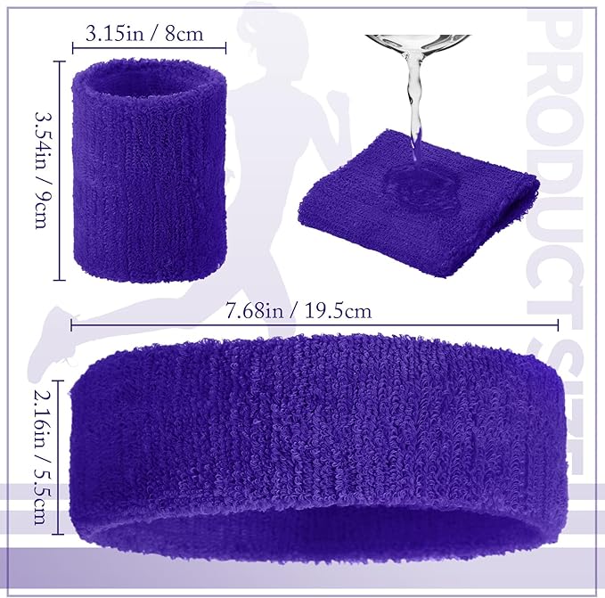 Civaner 12 Pcs 80s 90s Sweatbands Neon Headbands Wristbands for Men Women Party Sports Cotton Headbands Terry Cloth Athletic Sweat Bands for Tennis Football Gym Workingout Accessories