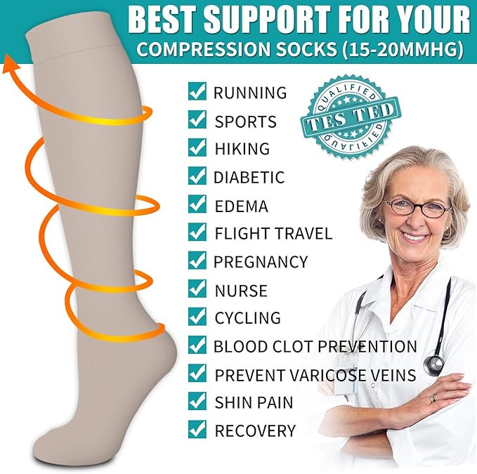 BLUEENJOY Copper Compression Socks for Women & Men (6 pairs) - Best Support for Nurses, Running, Hiking, Recovery