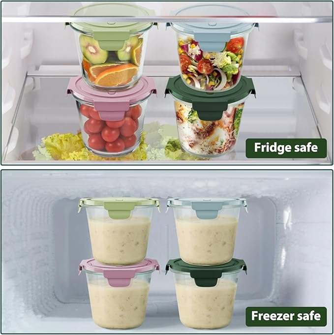 23oz Glass Meal Prep Containers with Lids, Airtight 3-Cup Glass Storage Containers Set, Heat-Resistant BPA-Free for Soup, Leftover, Microwave, Dishwasher, Fridge and Freezer Safe (4 Packs)