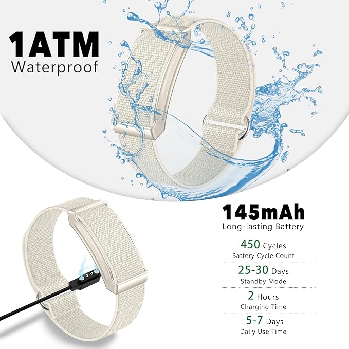 Smart Bracelet, 100+ Sport Modes Fitness Tracker with Continuous Heart Rate Blood Oxygen Sleep Monitor 24h, Ideal for Men and Women who Prefer a Discreet Yet Powerful Health Tracker (Beige) ﻿