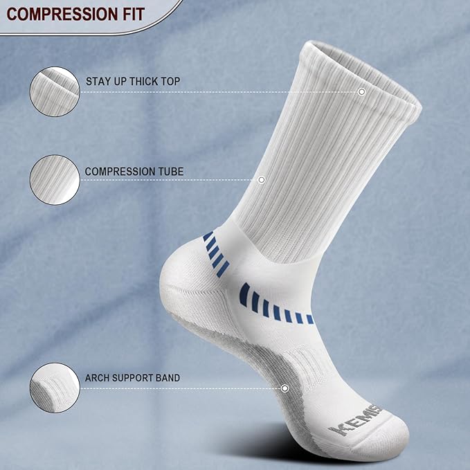 BULLIANT Compression Socks for Men 6Pairs, Athletic Crew Socks Cushioned For Men Sports Running-Arch Support