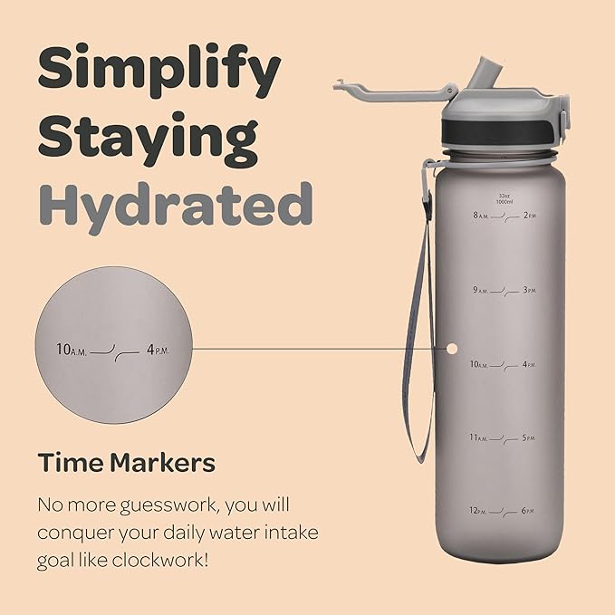 Hydracy Water Bottle with Time Marker -Large BPA Free Water Bottle & No Sweat Sleeve -Leak Proof Gym Bottle with Fruit Infuser Strainer & Times to Drink -Ideal for Fitness Sports & Outdoors