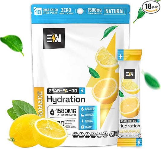 EN, Sugar-Free Electrolytes Powder Packets – Keto Electrolytes Hydration Packets, Single-Serving Electrolytes, Zero Calories, Vegan, Non-GMO, Organic, Gluten-Free, Lemonade 18 CT