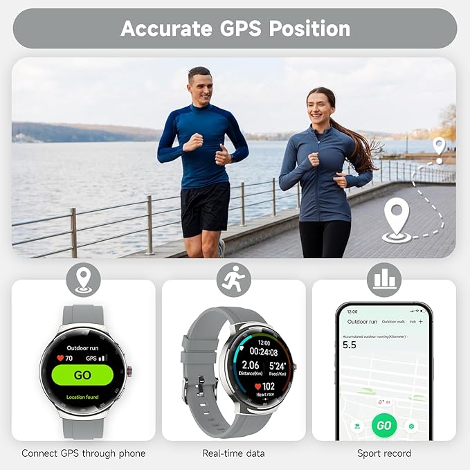 Smart Watches for Men Women, 1.43" AMOLED Fitness Tracker, Make/Answer Calls Digital Waterproof Smartwatch, 150+ Sports Mode, Heart Rate/SpO2/Sleep Monitor, Android & iOS Compatible, 2 Bands