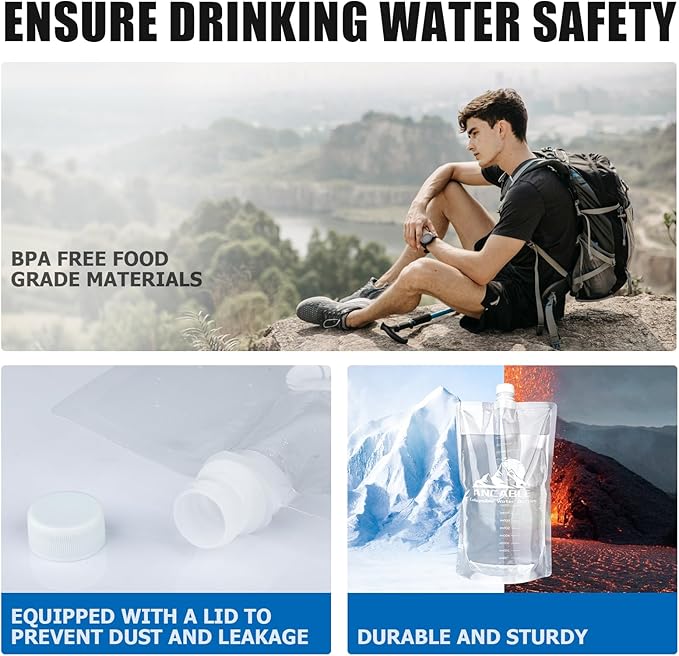 64oz Collapsible Water Bottles, 6-Pack Reusable Travel Foldable Water Bottles for Hiking Camping Running Bike, BPA-Free Water Bottle