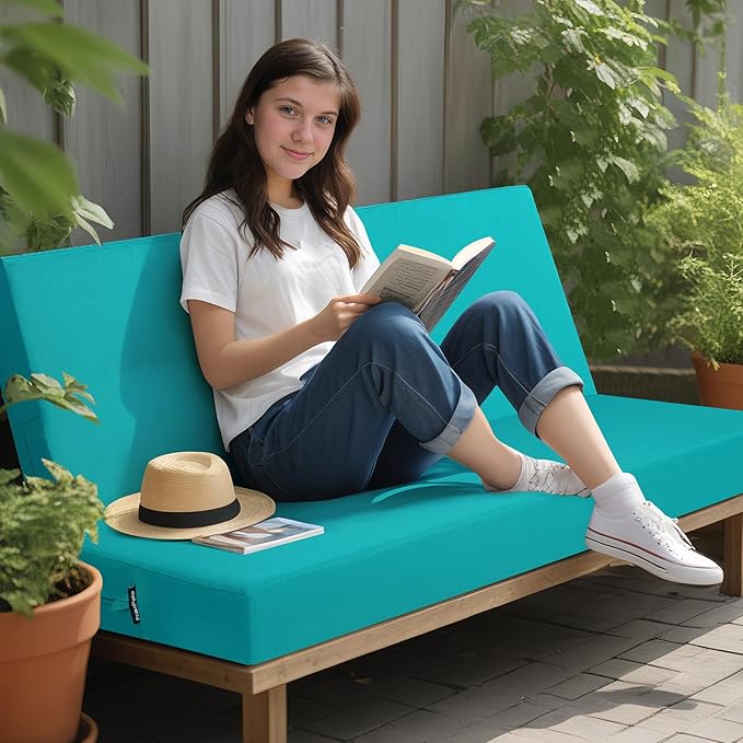 idee-home Outdoor Bench Cushion Waterproof, Bench Cushions for Outdoor Furniture, Patio Porch Swing Replacement Seat Pad with Ties for Garden Backyard, 59 x 18 Inch Peacock Blue