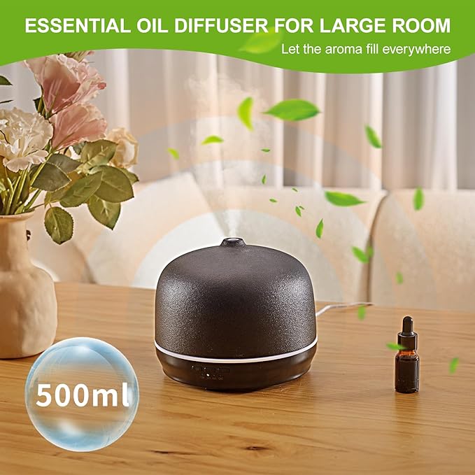 Ceramic Essential Oil Diffusers for Home Large Room, Aromatherapy Scent Air Diffuser Ultrasonic Aroma Defusers 500ml with Timed—Black- C