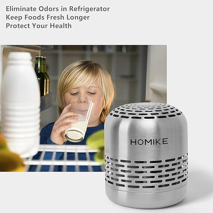 HOMIKE Refrigerator Deodorizer, Odor Eliminator,Last up to 10 Years for Car,Closet,Shoes Cabinet,Fridge and Freezer,Outperforms Baking Soda and Activated Carbon(Stainless Steel)