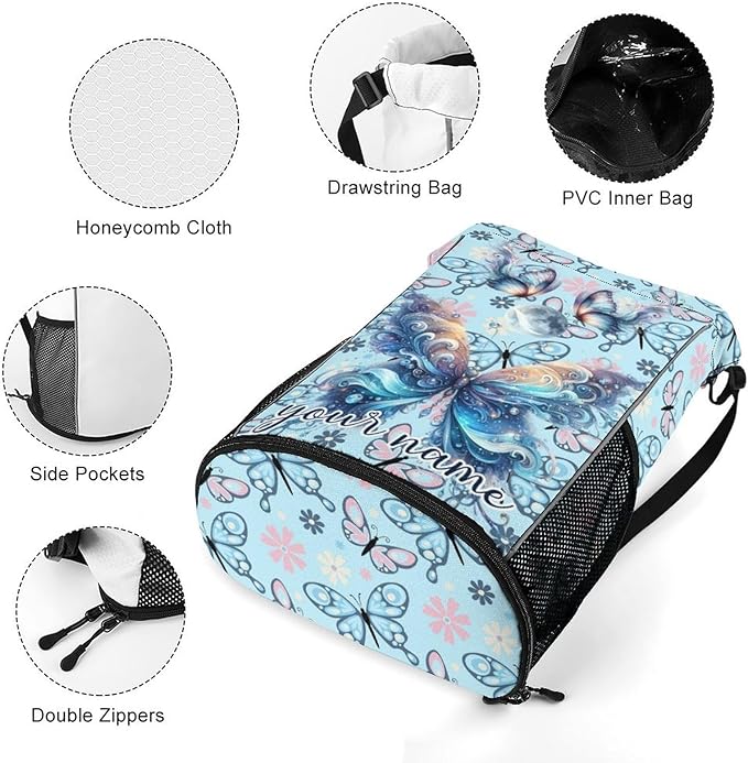 Custom Butterfly Drawstring Backpack - Cute Cinch Sack, String Backpacks with Pocket for Kids Boys Girls Women Men for Gym Outdoor Sports Travel Athletic Drawstring Bag - Lightweight/Foldable