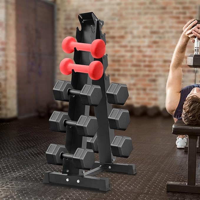 Dumbbell Rack Stand, 3 Tier Steel Dumbbell Holder 176 LBS Heavy Duty A-Frame Storage Rack Compact Weight Holder for Home Gym Fitness Storage
