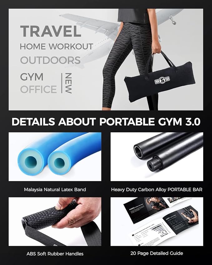 INNSTAR Resistance Bands Bar Exercise Bands Attachment 38" Black Max Load 800lb for Home Gym Workout Full Body Workout Power Lifting Fitness Bar