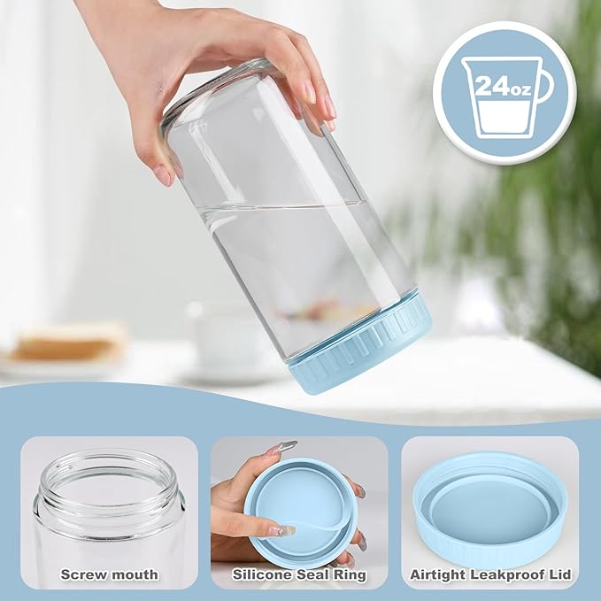 Overnight Oats Containers with Lids, 24oz Glass Jars with Lids 8 pcs, Light Blue, Wide Mouth Mason jars for Salad, Yogurt, Snacks, Meal Prep