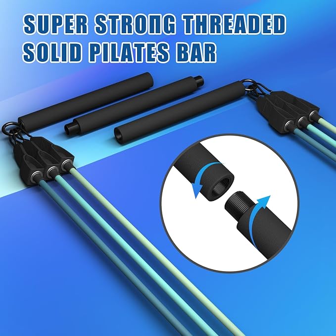 VEICK Pilates Bar Kit with Resistance Bands, Elastic Workout Bands for Men and Women, Set of 5 Resistance Loop Bands for Home Fitness, Stretching, Strength Training, Physical Therap